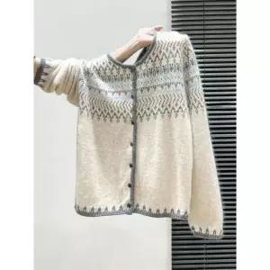 페어아일 니트 가디건 여성용 가을 겨울 상의 애프리콧 S