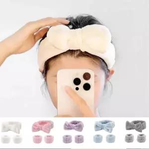 [골드스마일]여성 예쁜 리본 매듭 세안 샤워용 손목 헤어밴드 세트 세수머리띠