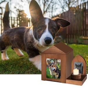 나무 수제 애완 동물 항아리 집 및 양초 홀더 세트 장례 용품 고양이 개 유골용 기념 관 상자