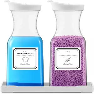 세탁 세제 디스펜서 비누 액체 용기 트레이 포함 35OZ 섬유 유연제 세탁실 정리 추가 4 라벨 화이트