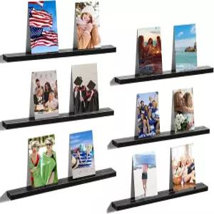 핑쿤 그림 선반 블랙 세트 16.5인치 벽걸이용 나무 플로팅 6개 사진 디스플레이 비닐 레코드 앨범 보관