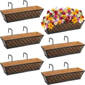 Potchen 6팩 24인치 난간 창문 상자 화분 코코넛 라이너 포함 금속 블랙 행잉 플라워 바구니 실내 야외