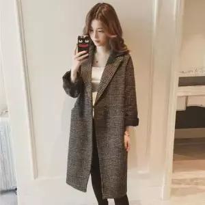 [SBD] 모직 롱코트 브라운 클래식 아우터 코트 여자 체크코트