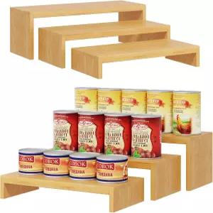 팬트리용 대나무 캔 정리함 2세트 3단 6피스 조절 가능한 캐비닛 디스플레이 랙 소다 최대 보관 통조림