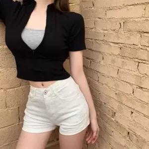 여성 2컬러 슬림핏 하이웨스트 핫팬츠 데님 숏팬츠