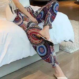 여자 화려한무늬 얇고 편안한 몸빼바지 허리밴딩 외출 여름