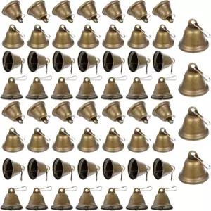 60 PCS 빈티지 브론즈 징글벨 스프링 훅 포함 윈드 차임 반려견 배변 훈련 웨딩 및 홀리데이 장식용 소형