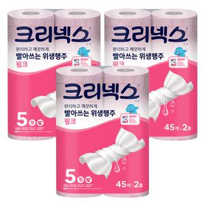 크리넥스 빨아쓰는 위생행주 핑크, 45매, 2롤, 3개