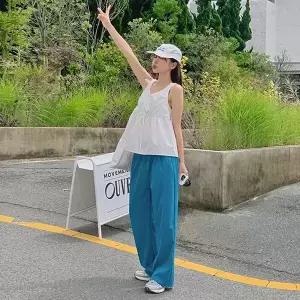 핫핑 썸머데이 린넨 핀턱 밴딩와이드팬츠