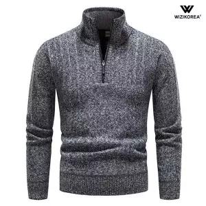 [위즈아이]남성 여름 남성 기모 니트 집업 폴라티 가을 겨울 스웨터 터틀넥 WI006N