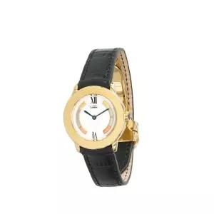 [중고명품] 블랙 화이트 골드 머스트 버메일 트리니티 쿼츠 가죽 시계 27mm