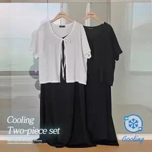 핫핑 모벨리 쿨링플레어 나시원피스+리본 반팔가디건 투피스set