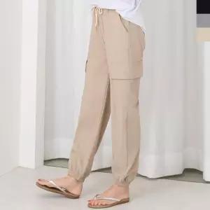 [라일리의류] Rly 세미 일자 스판 허리밴딩 코디 면 배기팬츠 긴바지