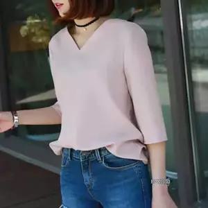 ONM 여자 데이트 모임 룩 코디 브이넥 7부 블라우스 쉬폰