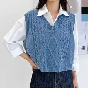 ONM 여성 브이넥 크롭 니트 조끼 1P 루즈핏 데일리