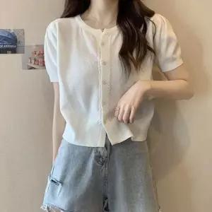 ONM 여자 파스텔 스타일 크롭 반팔 가디건 고품질 봄여름