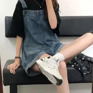 ONM 여자 빅포켓 스타일 중청 데님 멜빵바지 고품질 롤업