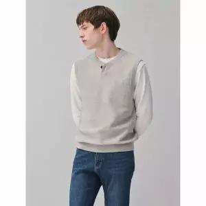 [갤럭시 라이프스타일] 울 혼방 버튼 라운드넥 베스트 - 라이트 그레이 (GC4851E032)