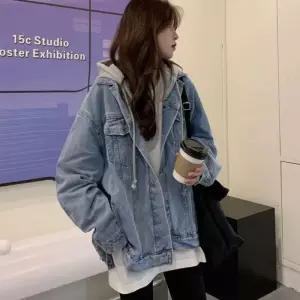 ONM 데님 연청 청자켓 탈부착 스타일 후드 레이어드 여성