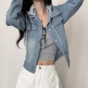 ONM 아우터 후드달린 청자켓 데님 봄 가을 진청 여성 연청