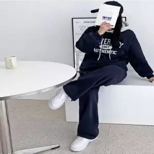 ONM 여성 겨울 기모 배색 후드티셔츠 트레이닝 팬츠 세트