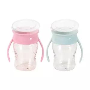 [와우컵]손잡이형 트라이탄 2개세트 207ml (스노우) 흘림방지 자기주도 아기컵 어린이집 (뚜껑포함)