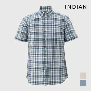[INDIAN] 린넨블랜드 미디움체크 반팔셔츠_MIUNSYM3271