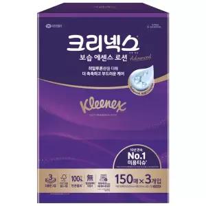 크리넥스 보습 에센스로션 미용티슈 150매3입