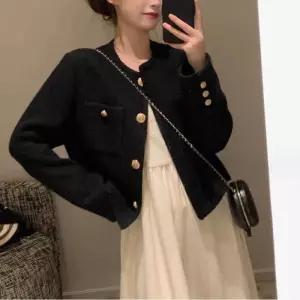 ONM 숏 여성 숏 크롭재킷 트위드 금장단추 하객룩 자켓