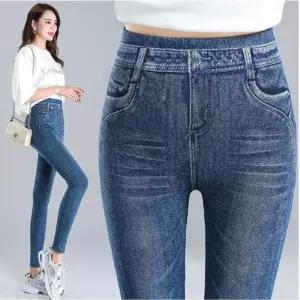 ONM 워싱 레깅스 페이크 하이웨이스트 바지 데님 스판