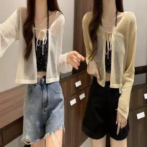 ONM 메쉬 망사 긴팔 가디건 여름 크롭 세미 볼레로 시스루