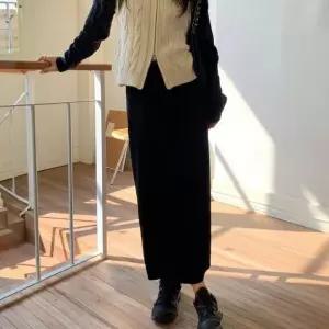 ONM 여성 3컬러 심플 소프트 세로 골지 허리밴딩 롱스커트