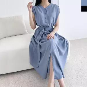 ONM 셔링 여신캡소매 밴딩롱원피스-벨트포함