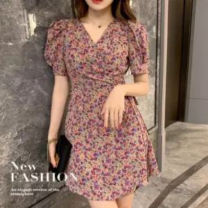 ONM 셔링 A라인 플라워 여자 랩원피스 프릴소매 큐티