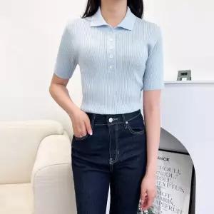 ONM 2LCBB 1075 여자카라골지반팔니트티 브이넥 무지 블록