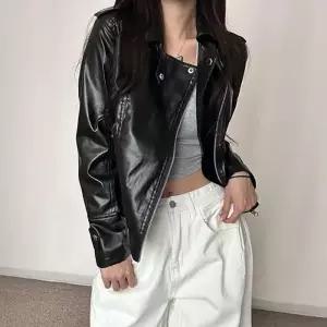 ONM 여성 슬림핏 유광 라이더 페이크 가죽자켓 바이커