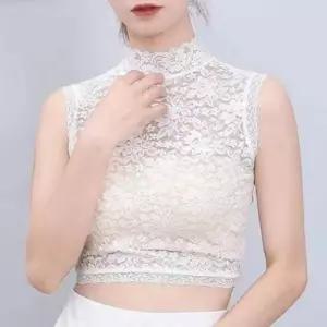 ONM (000049)메쉬터틀넥크롭탑 롱 여성 티 스팽글 레이어