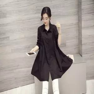 ONM 주머니 롱남방 긴팔셔츠 캐주얼룩 여성스러운 A라인