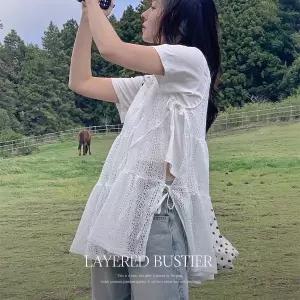 핫핑 [레이어드템/여리핏] 메이빈 펀칭 리본 레이어드 뷔스티에 나시