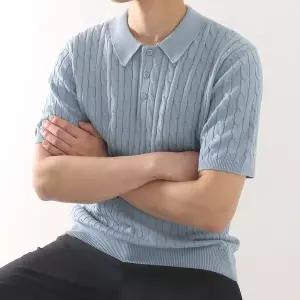 리먼 케이블 버튼 카라 반팔 니트 꽈배기 카라티 빅사이즈 ZZBKNS011