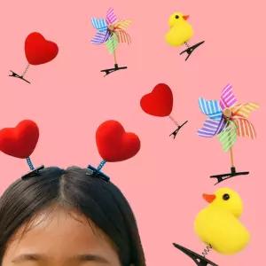 바람개비 헤어핀 머리핀 스프링 집게핀 체육대회 포인트 안테나 핀 오리 하트 단체선물