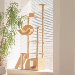 메일켓 고양이 숨숨집 우주선 다기능 스크래쳐 겸용 캣타워 베이지, A타입