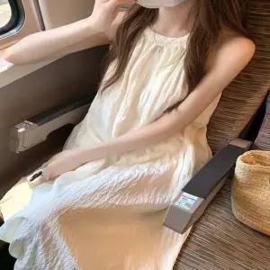 여성 휴양지룩 러블리 홀터넥 여름 민소매 롱원피스