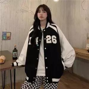 ONM 겨울스타일 데일리 야구 배색 오버핏 점퍼 여성