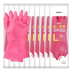 코멕스 손이 편한 천연라텍스 고무장갑 L(대) X 10개 설거지 욕실 실리콘 청소용 주방 김장준비 업소용
