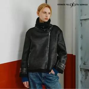 [나인식스뉴욕]시어링 양털 소매 스트랩 무스탕 자켓 (NP4JK021L0)