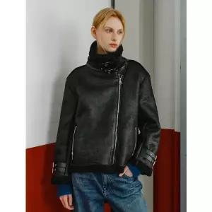 [나인식스뉴욕]시어링 양털 소매 스트랩 무스탕 자켓 (NP4JK021L0)