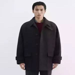 [매장정품] musinsastandard 울 블렌드 오버사이즈 머프 포켓 하프 발마칸 코트 [차콜 그레이]