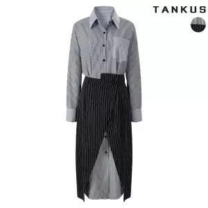 여성 슬릿 스트라이프 셔츠 원피스 셋업