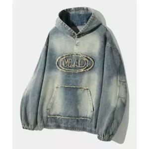 브랜드정품 디미트리 블랙 VLAD 데님 아플리케 후드 티셔츠_더스트 인디고 345280